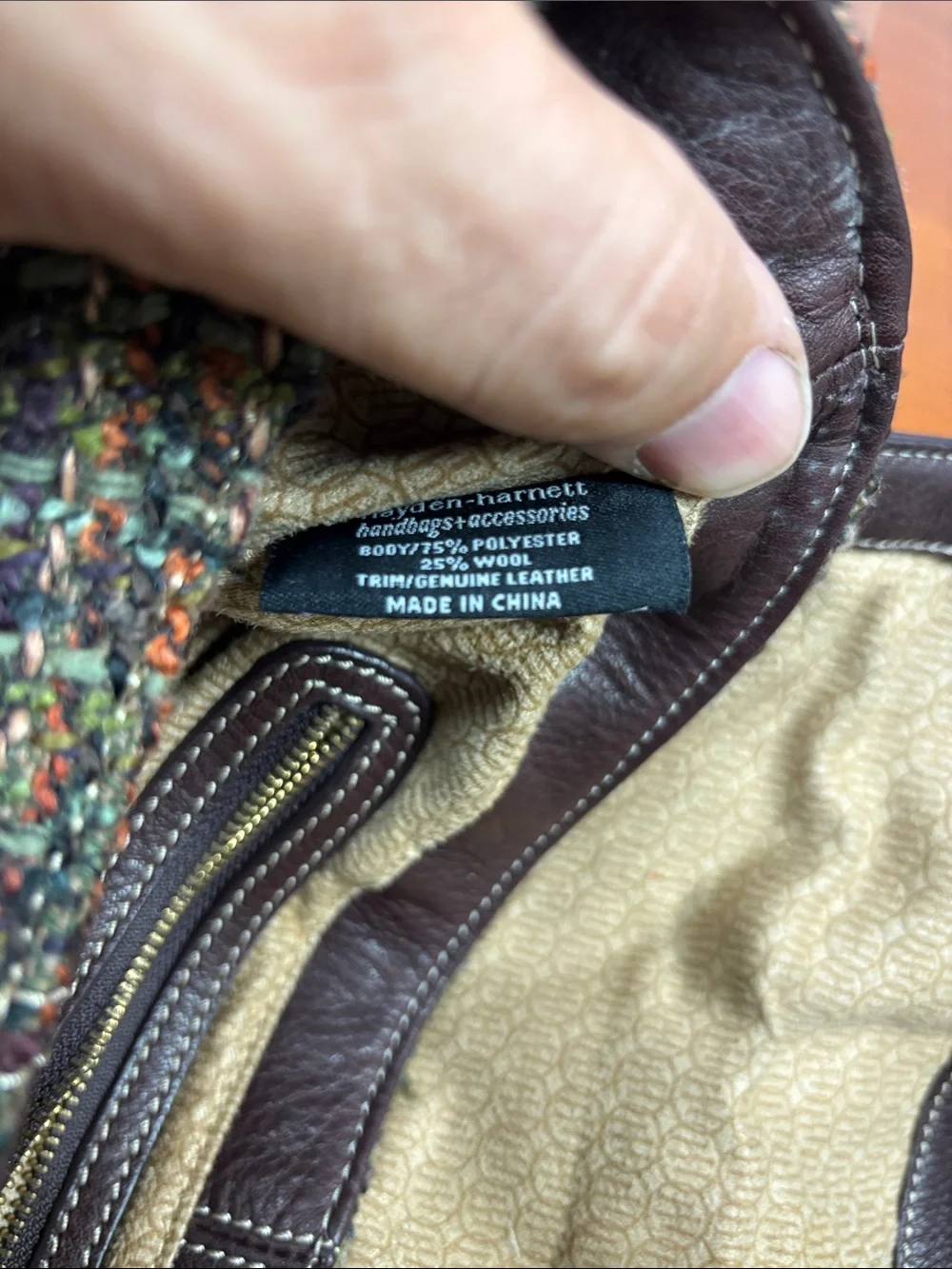 Woven Tweed and Leather Shoulder Bag in Dark Brown